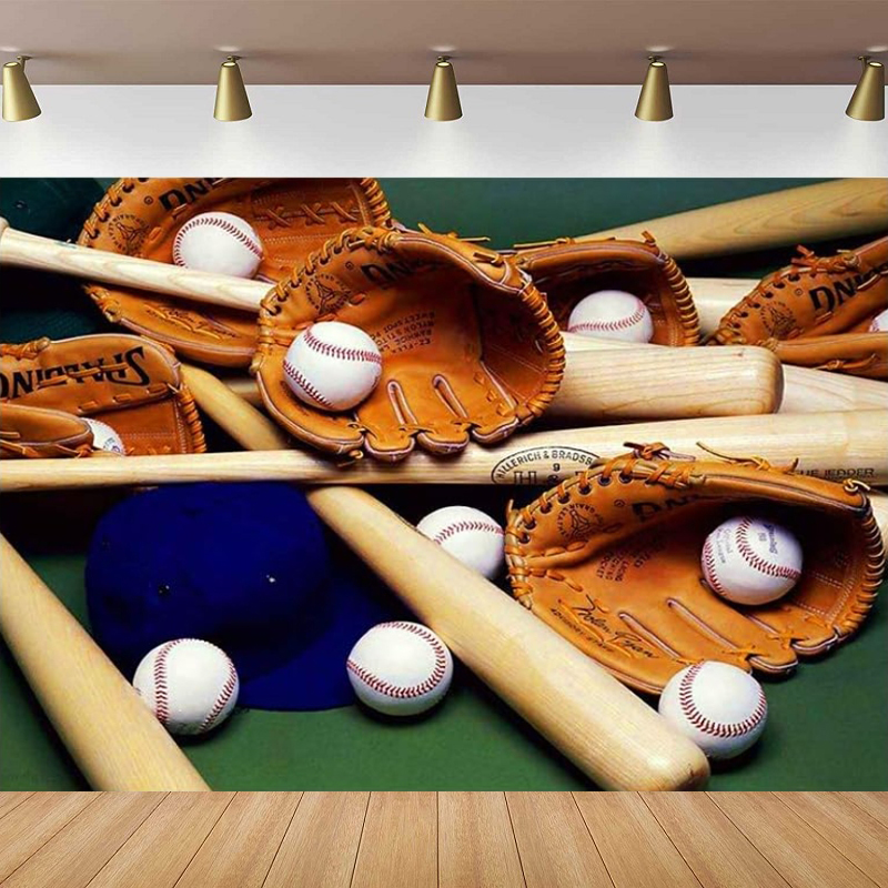 Sports Equipment Background - Tło fotograficzne Niebieska czapka baseballowa Brązowe